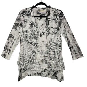 Impulse California Womens Large Black White Abstract Burnout Asymmetrical Tunic